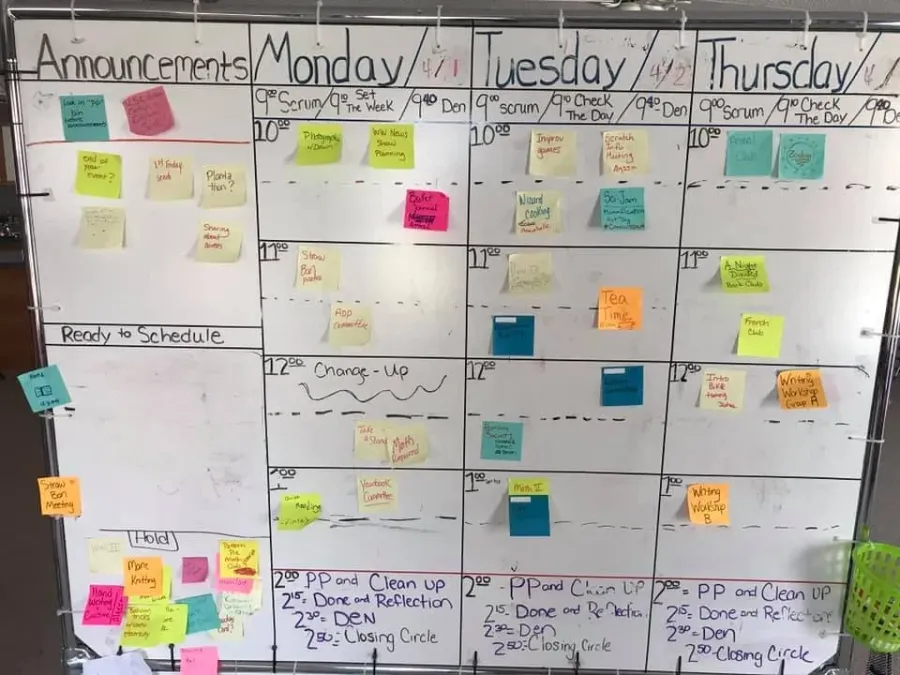 A weekly schedule board